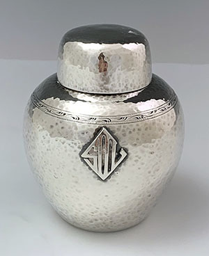 Schofield art deco hammered sterling silver tea caddy